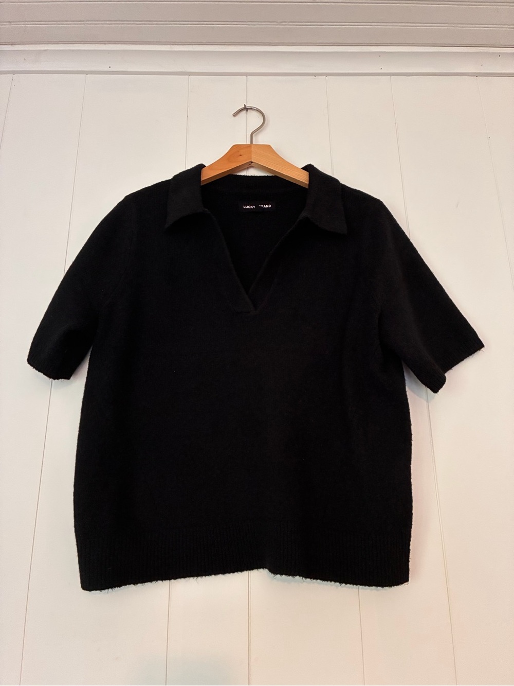 Lucky Brand Black V‑Neck Short‑Sleeve Sweater